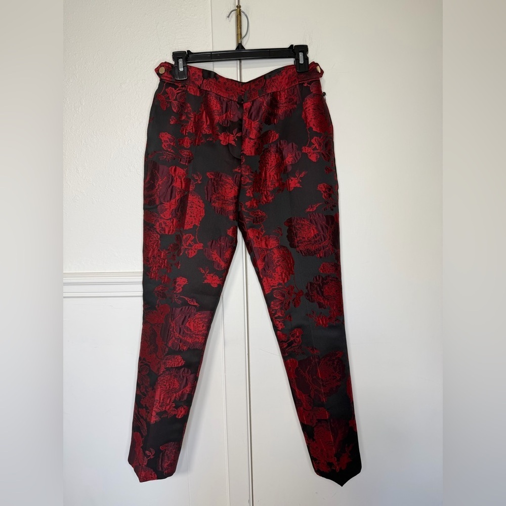 Calvin Klein Black Pants with Red Floral Jacquard size 4 new with tag